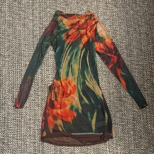 PrettyLittleThing Multicolor Floral Mesh Long Sleeve Dress
